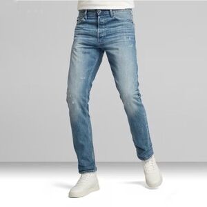 G-Star Raw Triple A Straight Leg Jeans Size 34x32 Distressed Light Medium Wash